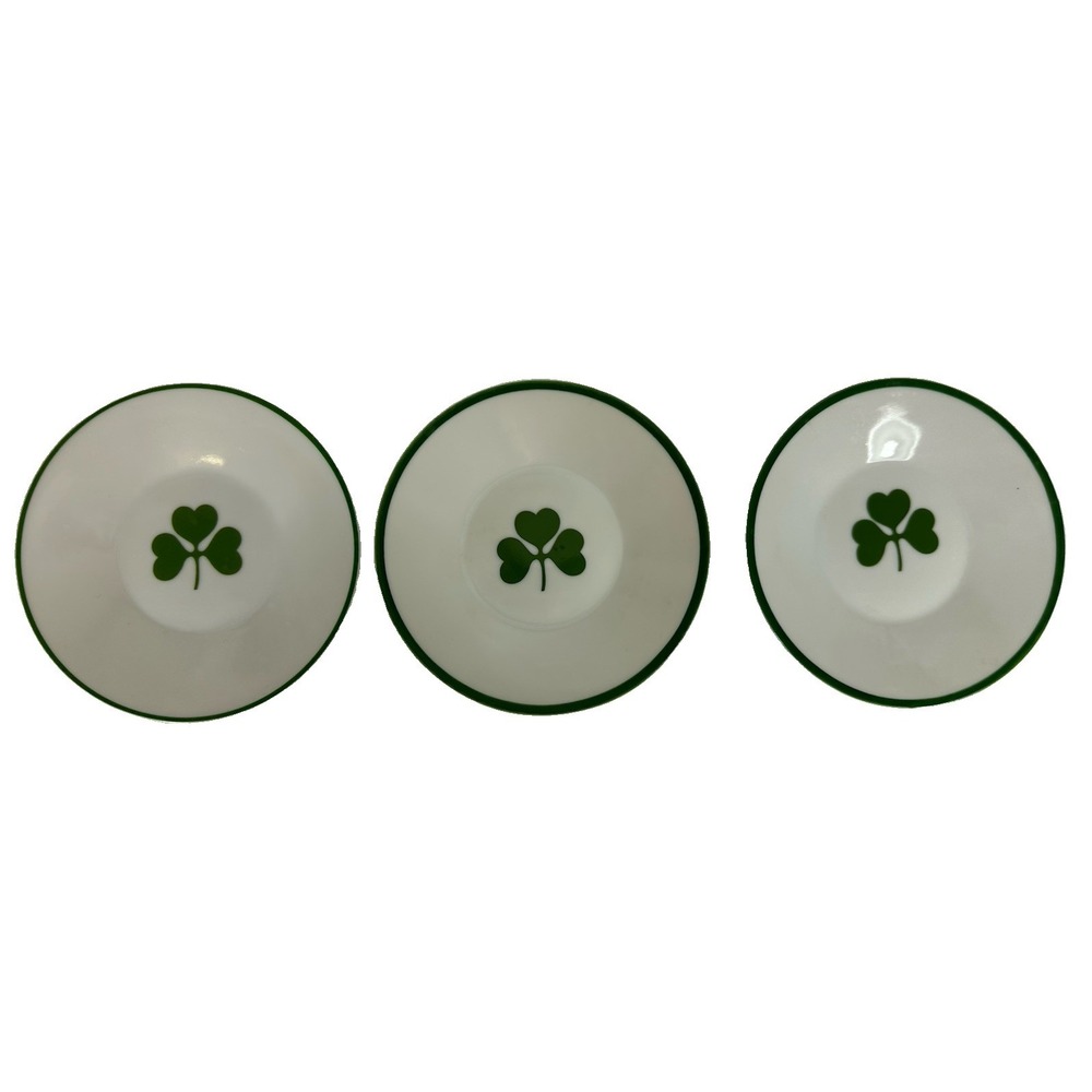 Irish Saucers Vtg C&S 10A31 Bone China Green Rim White Clover 4.5" Set 3